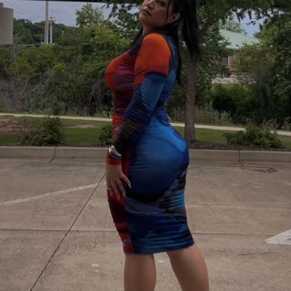 Fashion Nova Blue and Orange Bodycon Dress